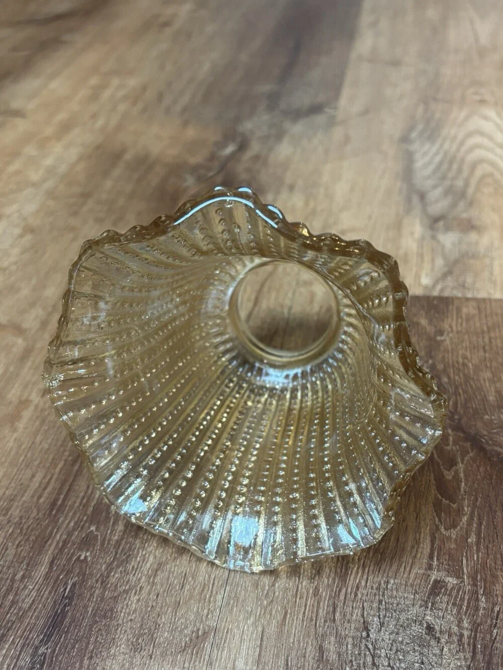Vintage Clear Amber Glass Fairy Lamp Shade Hobnail Fluted Scalloped Small